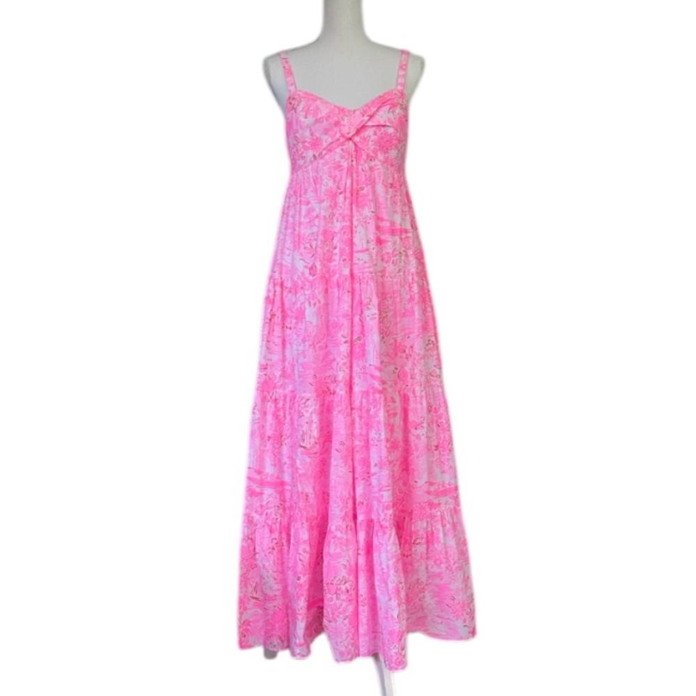 Lilly Pulitzer Azora Peony Pink Seaside Scene Cotton Midi Dress New 013187